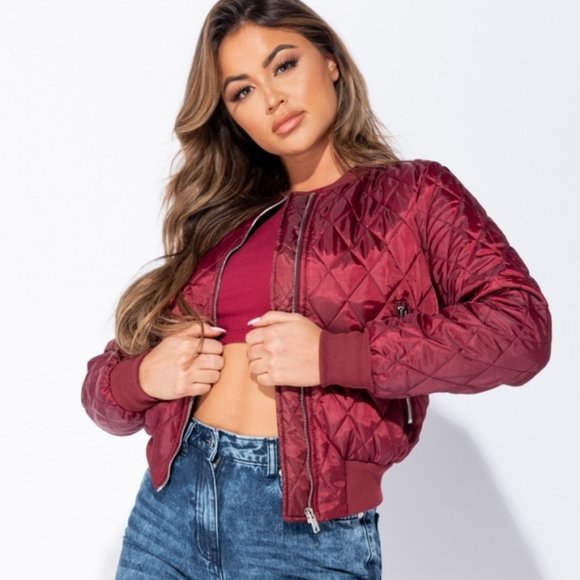 Diamond Quilted Bomber Jacket - Picture 1 of 3